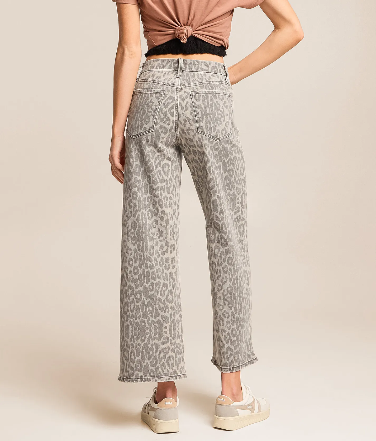 VERVET by Flying Monkey Olivia Leopard Wide Cropped Jean Grey Leopard Sale