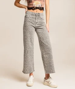 VERVET by Flying Monkey Olivia Leopard Wide Cropped Jean Grey Leopard Sale