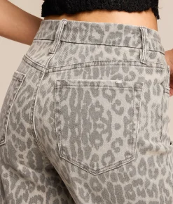 VERVET by Flying Monkey Olivia Leopard Wide Cropped Jean Grey Leopard Sale