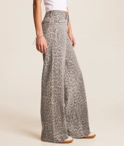 Jeans|Bottoms | VERVET by Flying Monkey Olivia Leopard Wide Leg Jean Grey Leopard