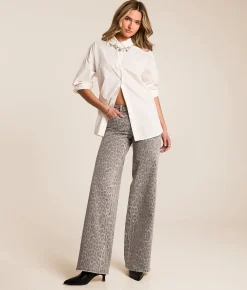Jeans|Bottoms | VERVET by Flying Monkey Olivia Leopard Wide Leg Jean Grey Leopard