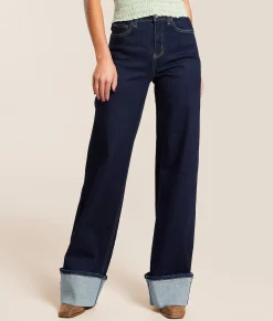 VERVET by Flying Monkey Olivia Wide Leg Stretch Cuffed Jean Brilliant Jewel Clearance