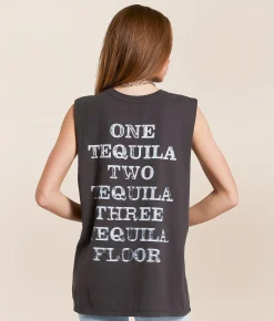Odd People One Two Three Tequilla Tank Top Charcoal Grey Best