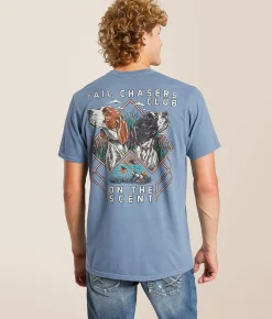 Tops|Graphic T-Shirts | Tail Chasers Club On The Scent T-Shirt Blue Jean Pigment Dye