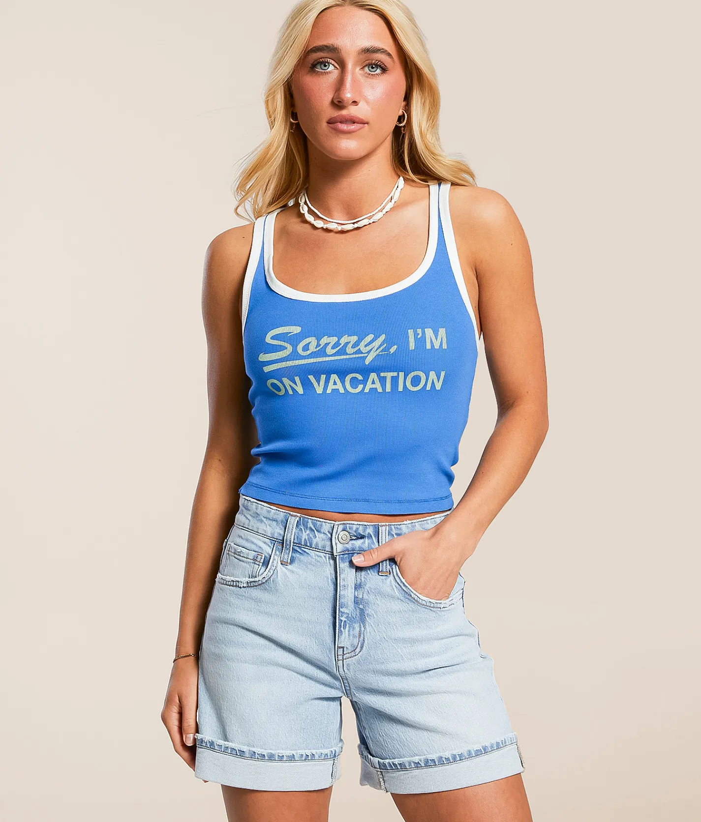 Tops | Duvin On Vacation Cropped Tank Top Blue