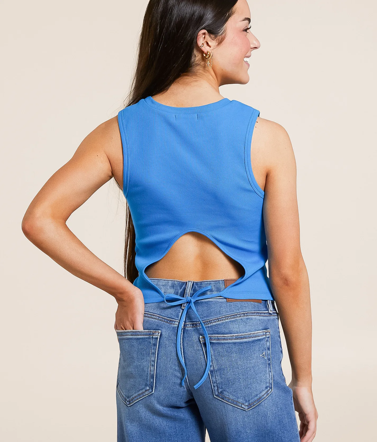 Tops | FITZ + EDDI Open Back Tie Cropped Tank Top Ibiza Blue
