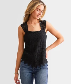 Daytrip Open Back Tie Lace Tank Top Hibiscus Discount