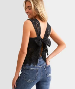 Daytrip Open Back Tie Lace Tank Top Hibiscus Discount