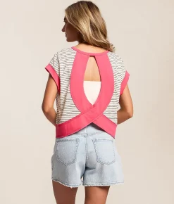 FITZ + EDDI Open Back Top White Black Stripe Hot