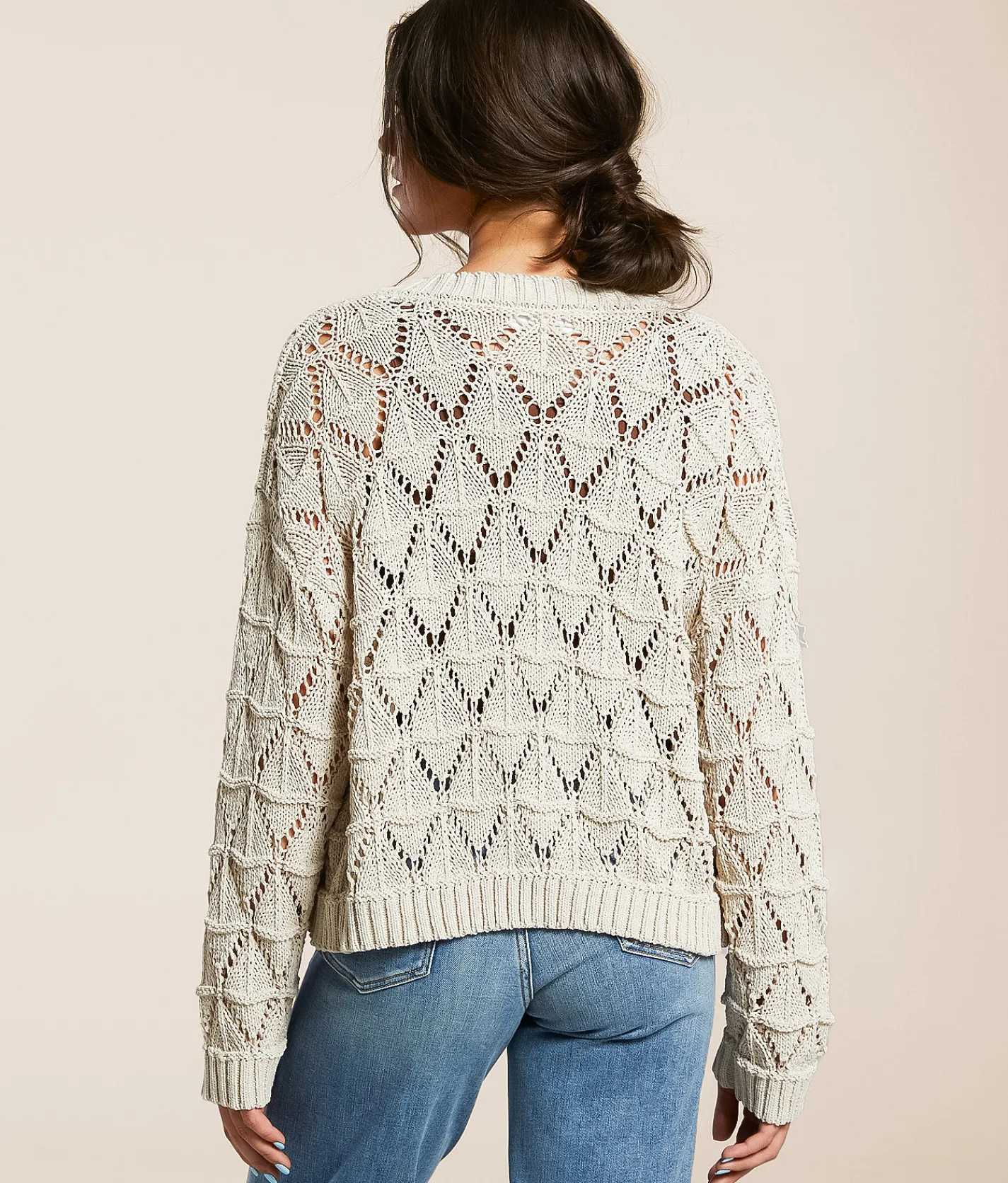 Willow & Root Open Stitch Cardigan Sweater Taupe Clearance