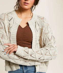 Willow & Root Open Stitch Cardigan Sweater Taupe Clearance
