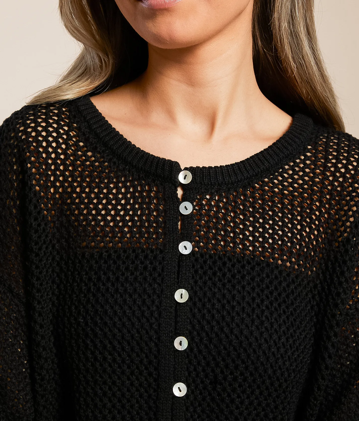 Tops | Hyfve Open Stitch Henley Sweater Black