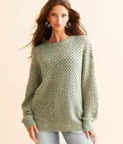 Tops | Daytrip Open Stitch Oversized Sweater Seagrass