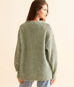 Tops | Daytrip Open Stitch Oversized Sweater Seagrass