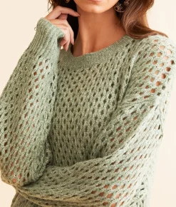 Tops | Daytrip Open Stitch Oversized Sweater Seagrass
