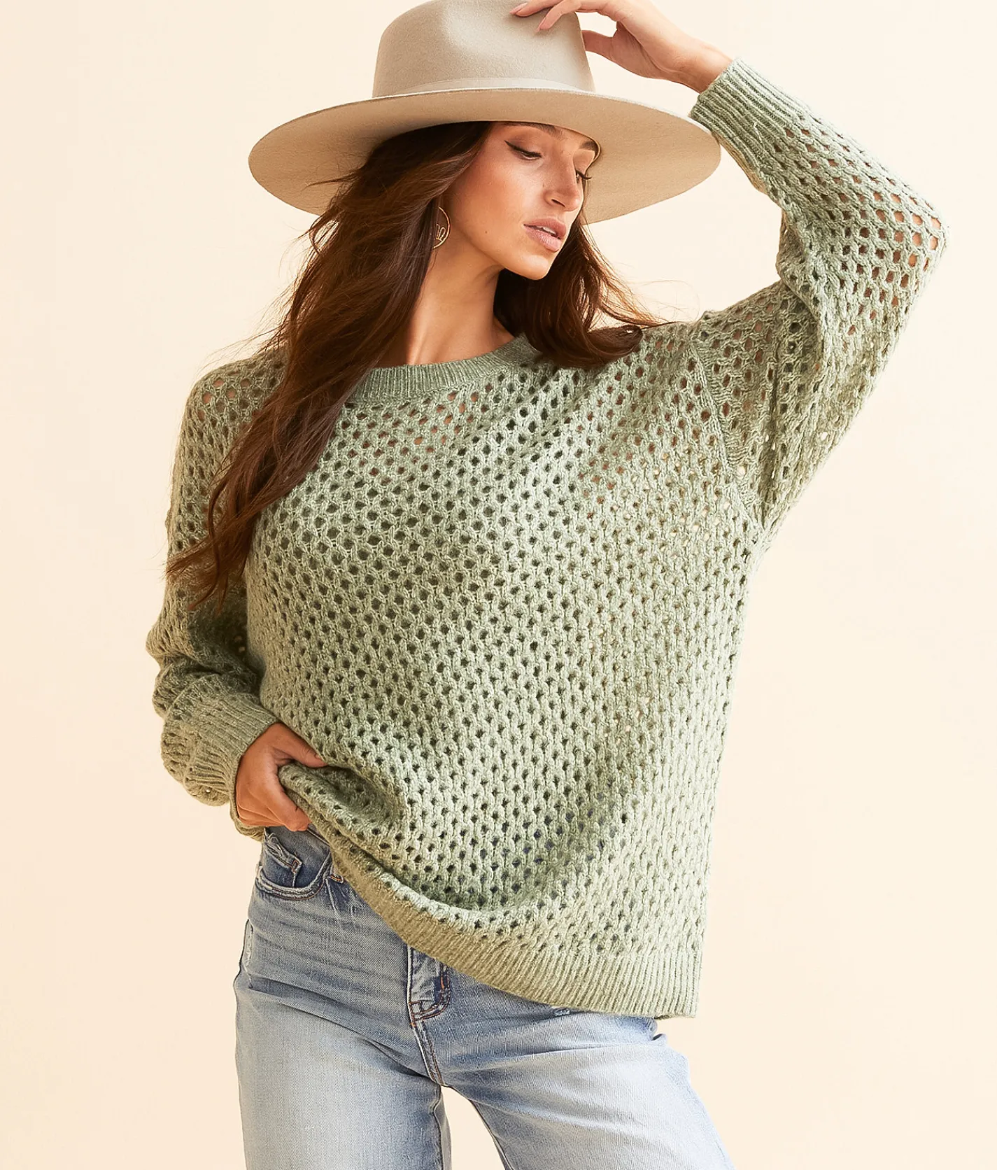 Tops | Daytrip Open Stitch Oversized Sweater Seagrass