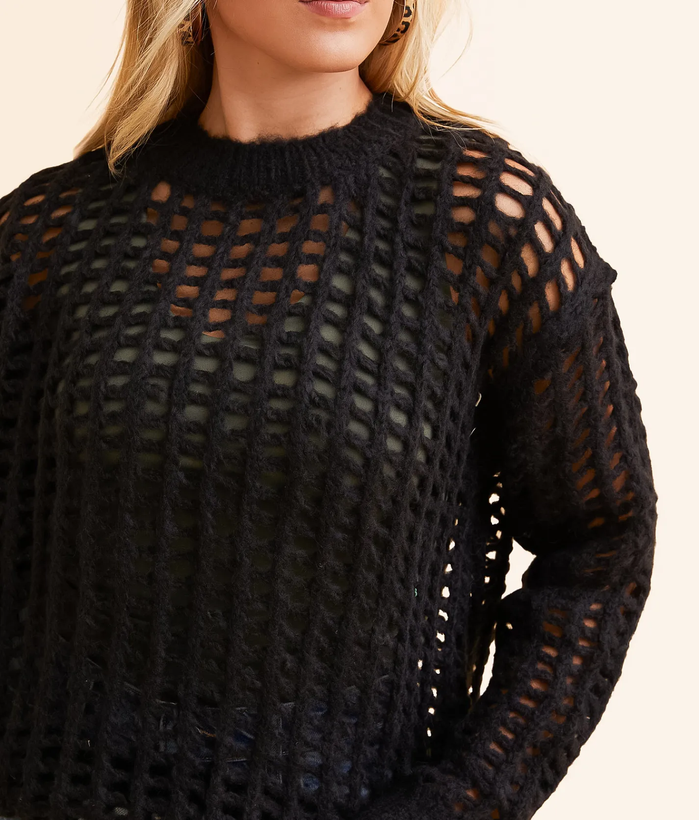 Tops | Double Zero Open Stitch Sweater Black