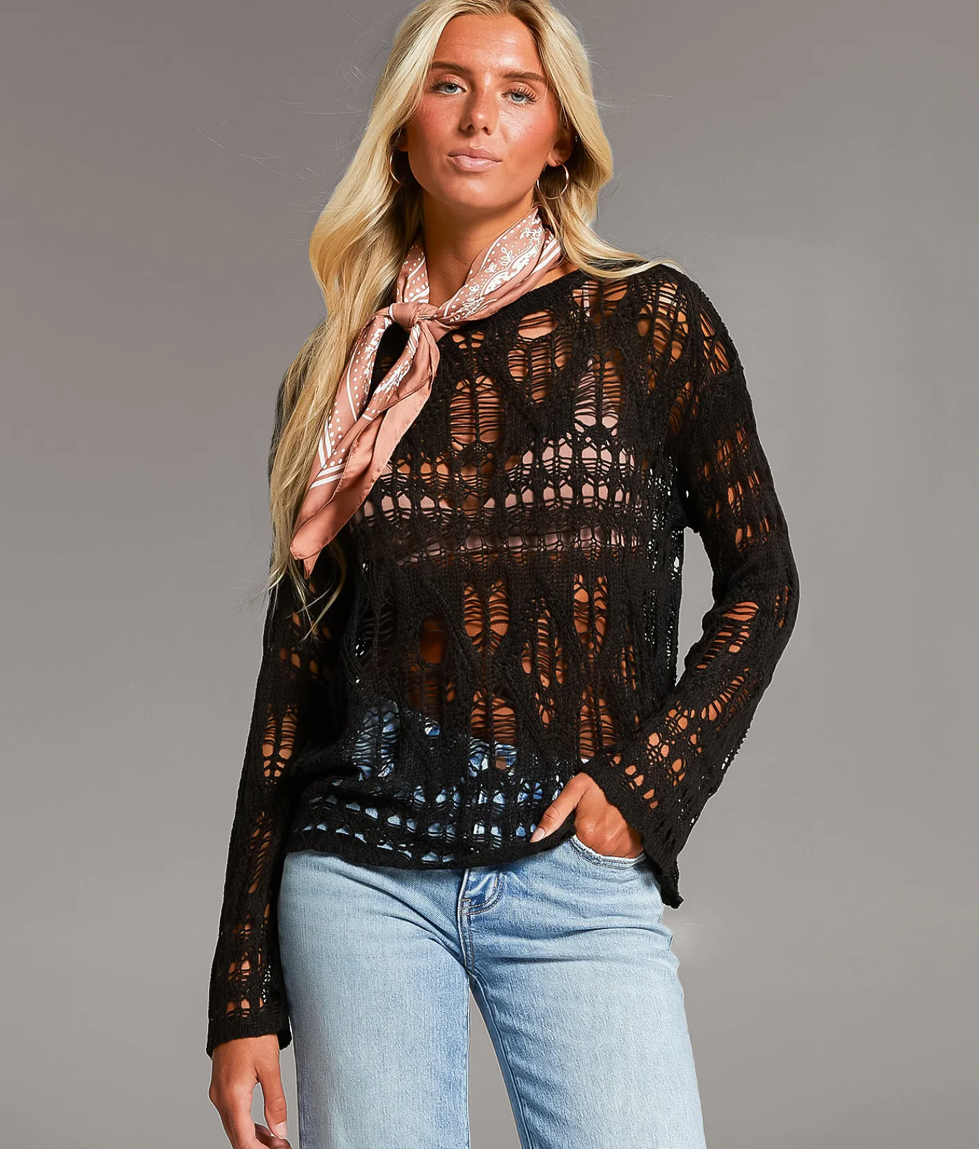 Tops | BKE Open Stitch Sweater Black