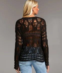 Tops | BKE Open Stitch Sweater Black
