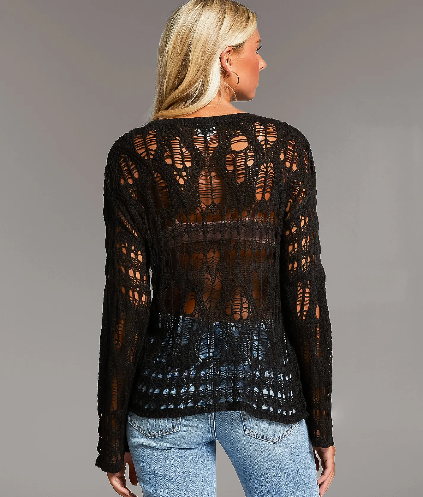 Tops | BKE Open Stitch Sweater Black