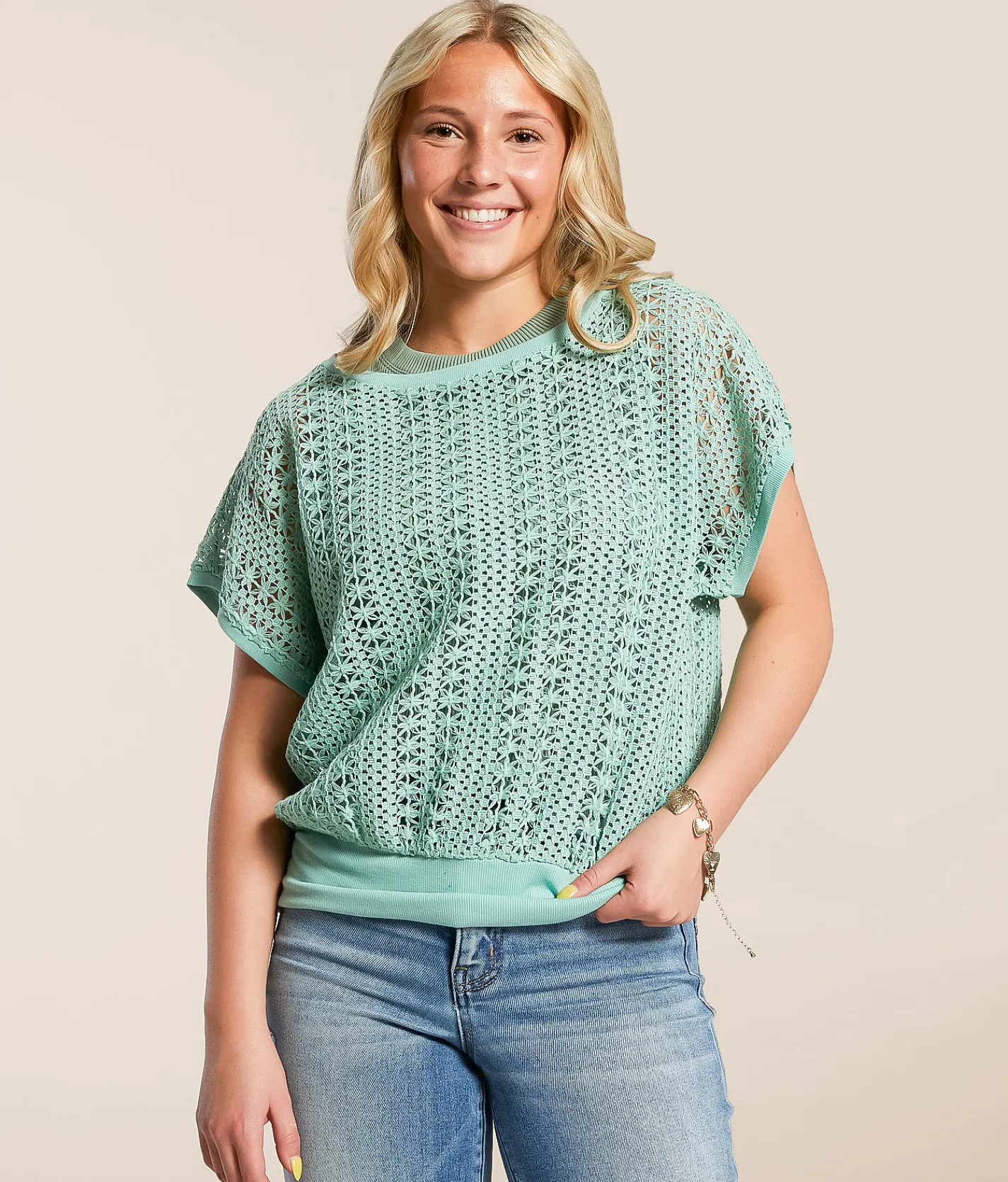 Daytrip Open Stitch Top Mint Outlet