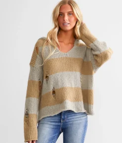 mystree Open Weave Hooded Sweater Caramel Mix Hot
