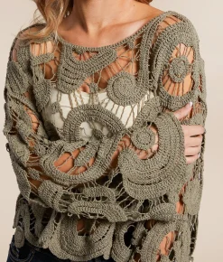 Willow & Root Open Weave Scalloped Sweater Cream Best