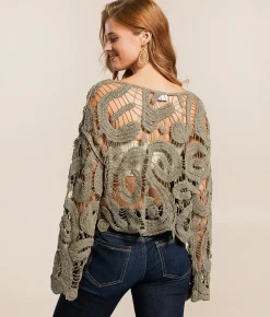 Willow & Root Open Weave Scalloped Sweater Cream Best