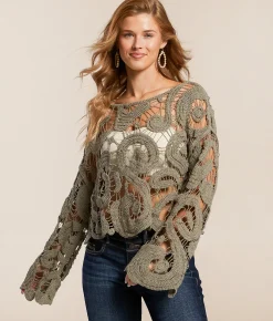 Willow & Root Open Weave Scalloped Sweater Cream Best