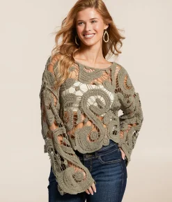 Willow & Root Open Weave Scalloped Sweater Cream Best