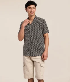 Tops | Nova Industries Open Weave Shirt Black Cream