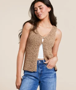 Blu Pepper Open Weave Tank Top Sand Clearance