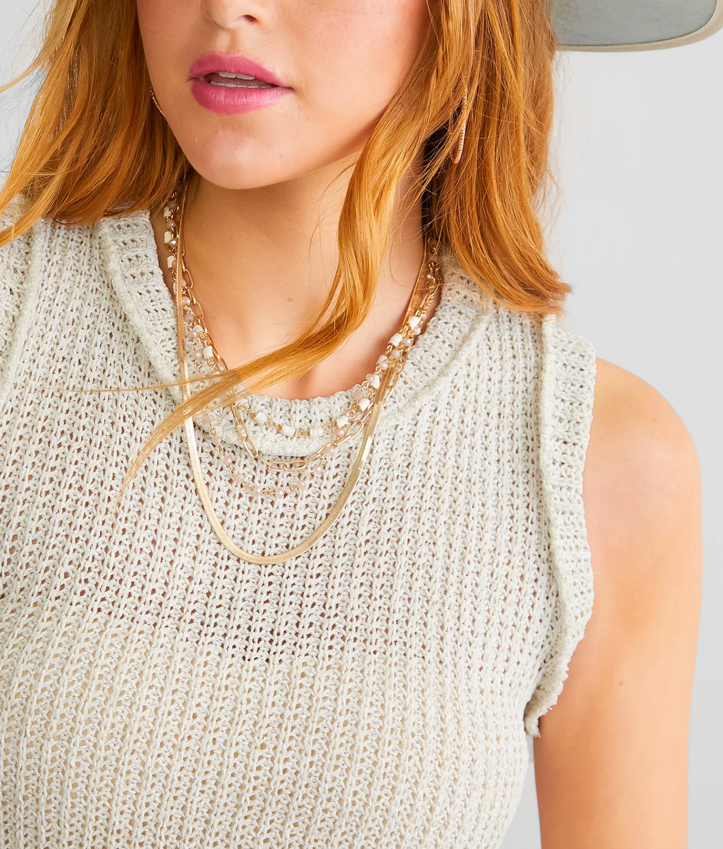 BKE Open Weave Tank Top Sea Spray Online