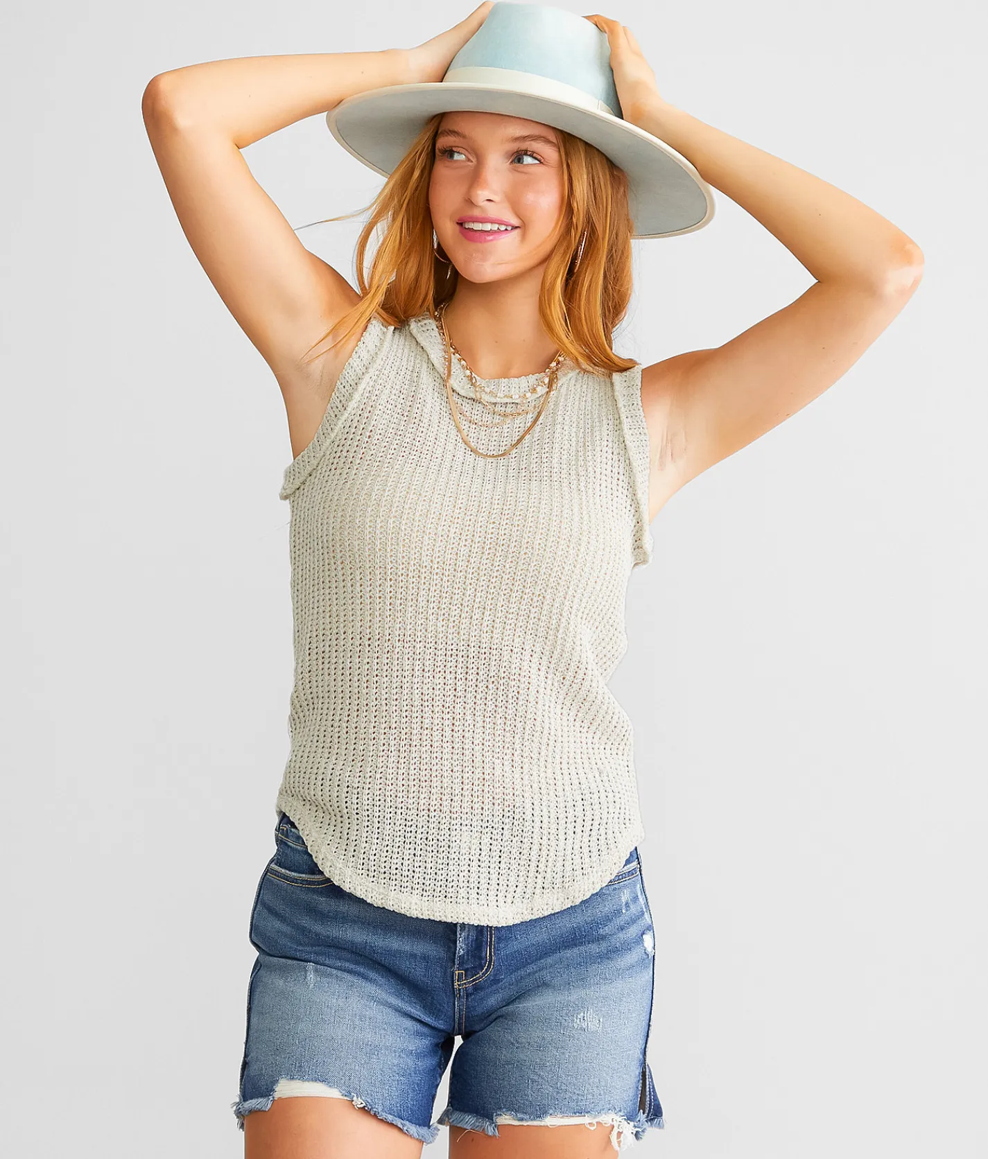 BKE Open Weave Tank Top Sea Spray Online