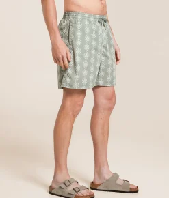 Rhythm Ornate Striped Beach Swim Trunks Olive Clearance