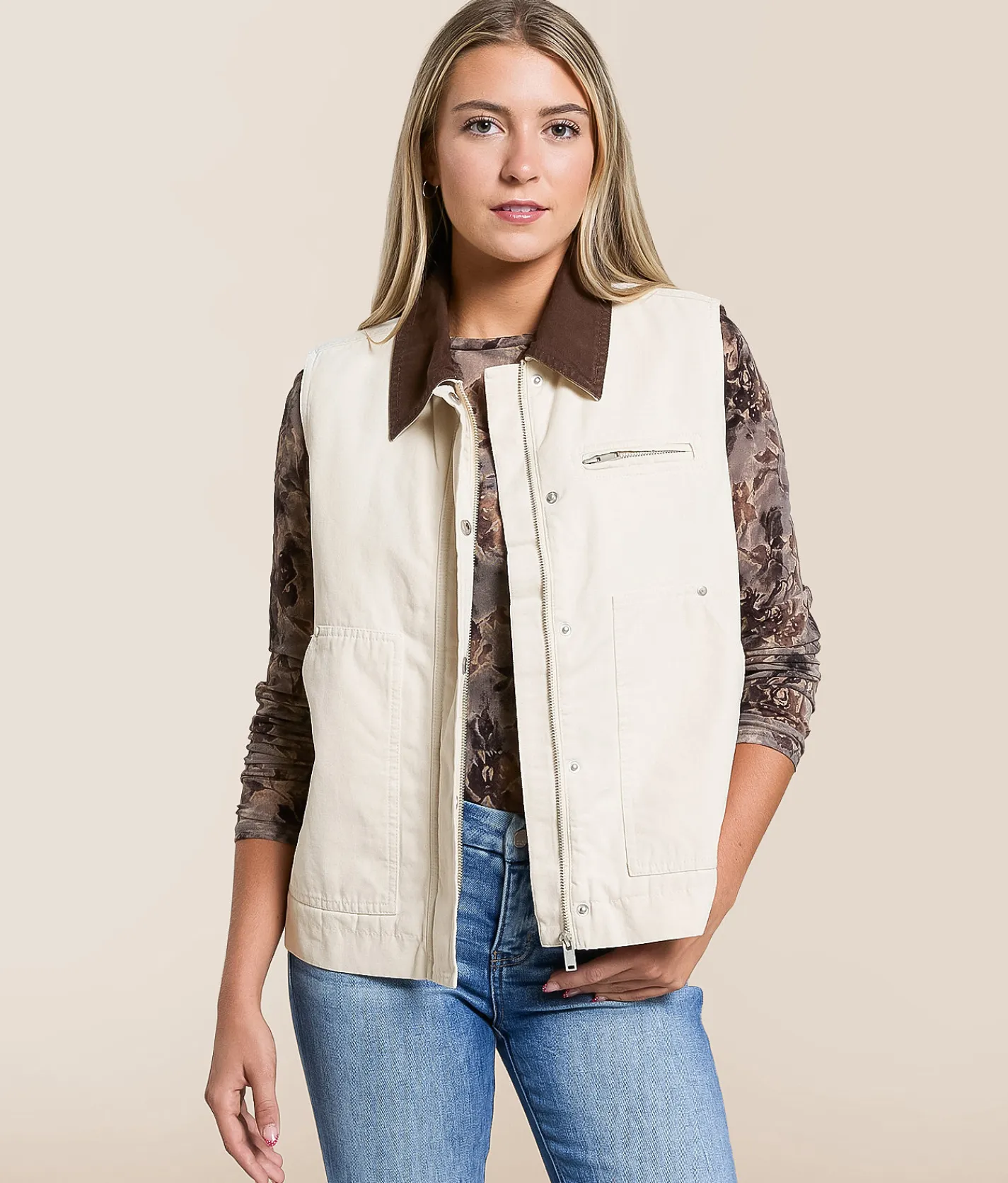 Outdoor By 26 Oversized Barn Vest Cream New