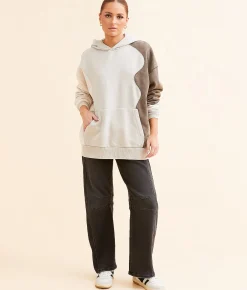 Gilded Intent Oversized Color Block Hooded Sweatshirt Multi