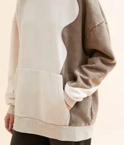 Gilded Intent Oversized Color Block Hooded Sweatshirt Multi