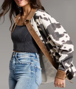 Tops | BKE Oversized Cow Shacket Cow Print