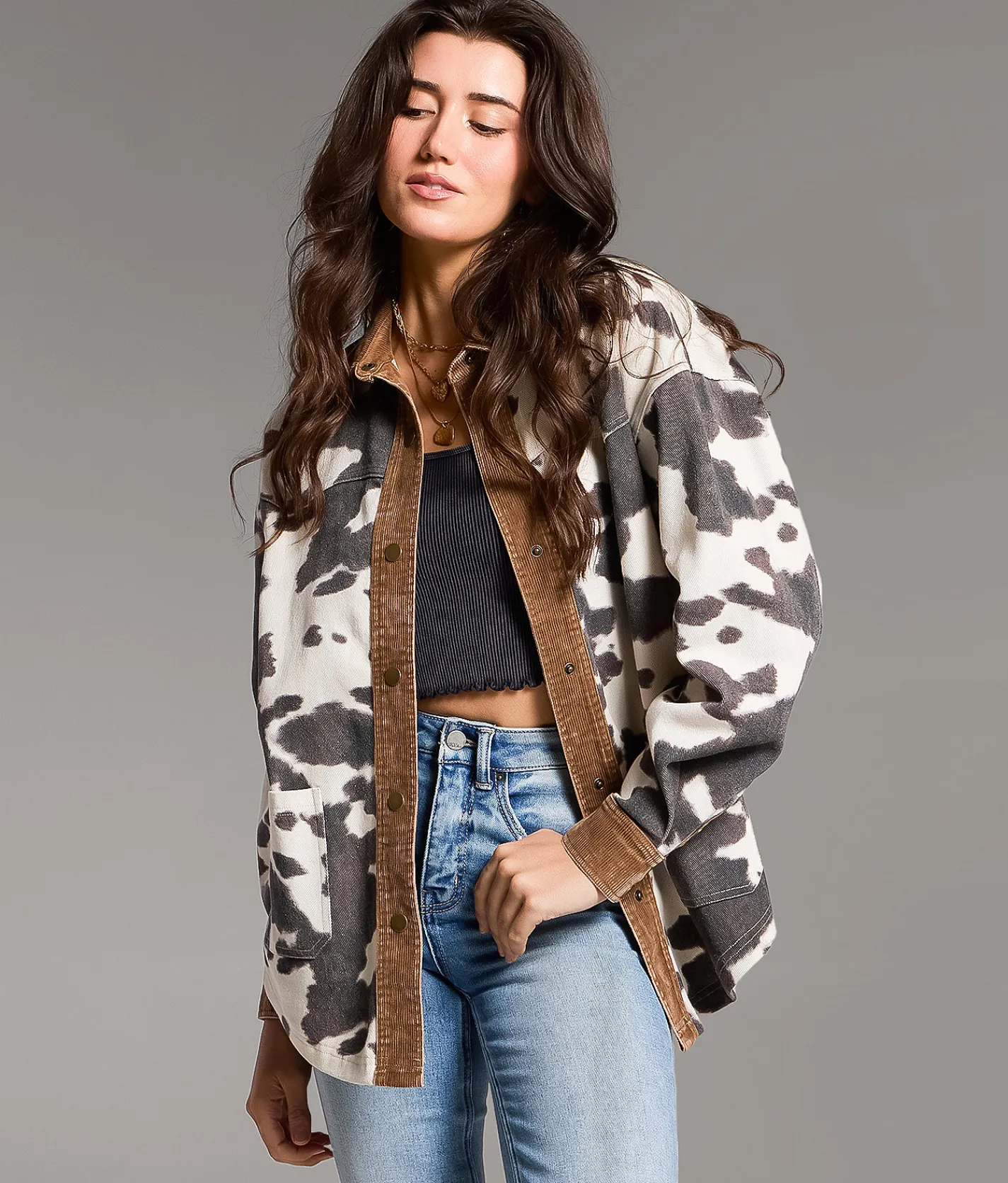 BKE Oversized Cow Shacket Cow Print Hot