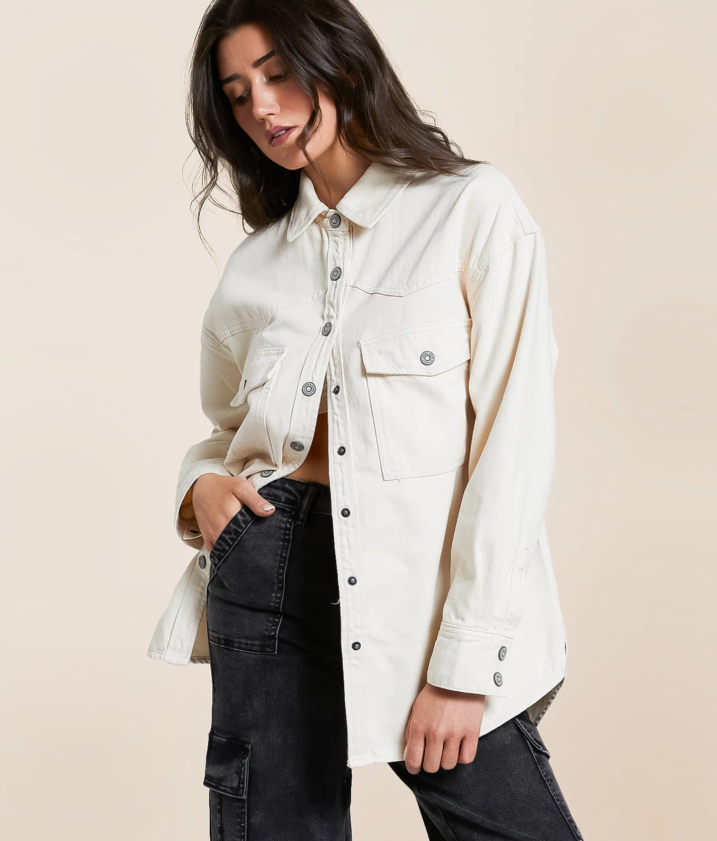 HIDDEN Oversized Denim Jacket Ecru Discount
