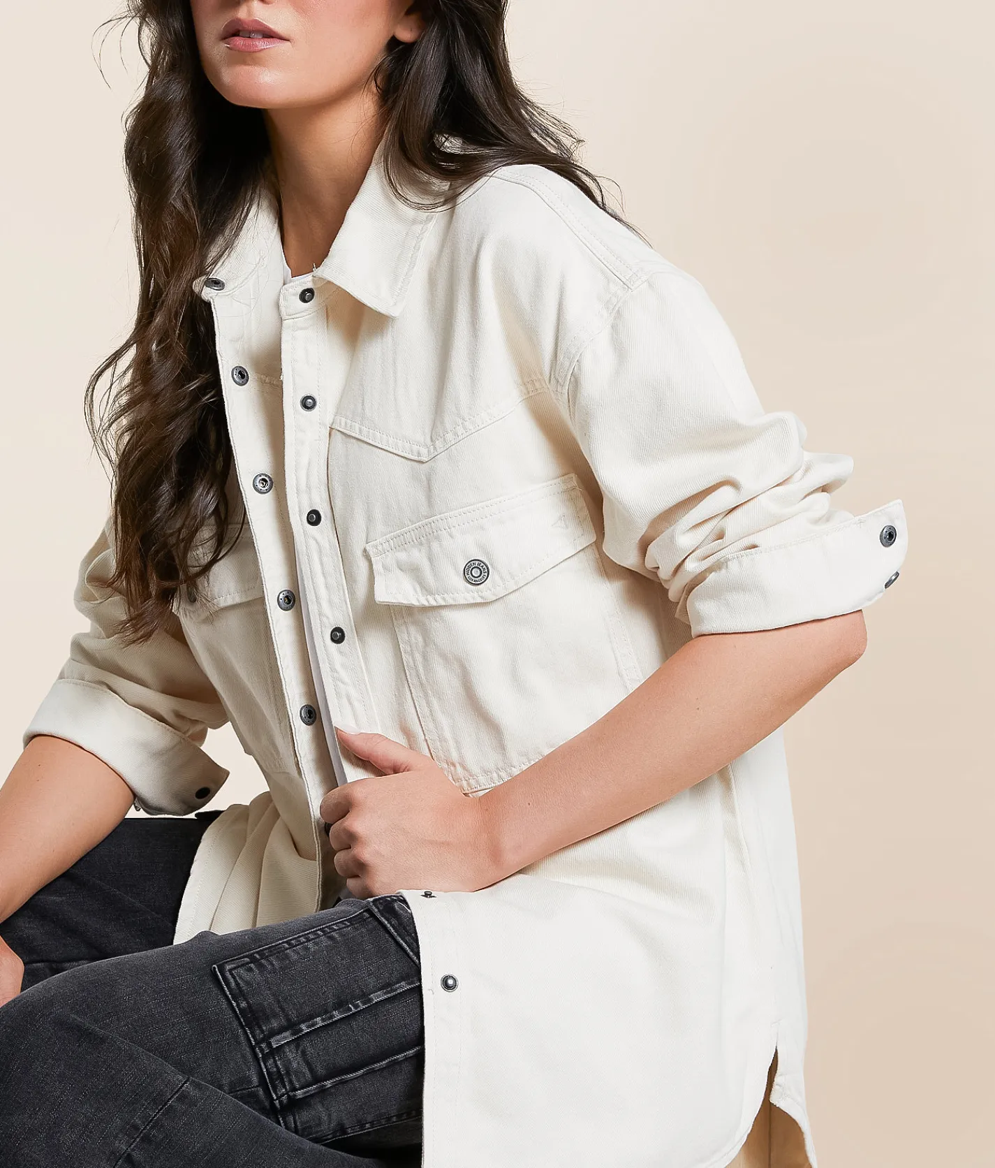 HIDDEN Oversized Denim Jacket Ecru Discount