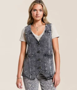 Tops|Coats & Jackets | Willow & Root Oversized Denim Vest Washed Black