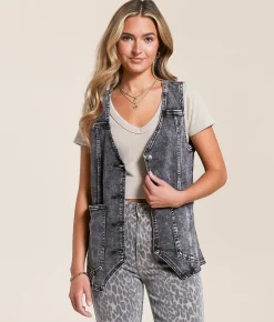 Tops|Coats & Jackets | Willow & Root Oversized Denim Vest Washed Black