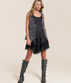 Tops|Coats & Jackets | Willow & Root Oversized Denim Vest Washed Black