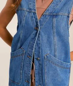 Tops|Coats & Jackets | Veveret Oversized Denim Vest Dark Wash