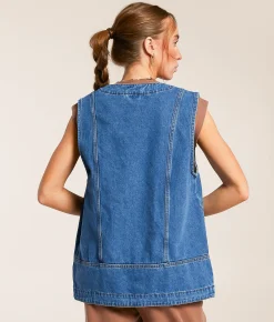 Tops|Coats & Jackets | Veveret Oversized Denim Vest Dark Wash