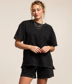 Gilded Intent Oversized Embroidery Quilted T-Shirt Washed Black Sale