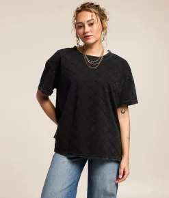 Gilded Intent Oversized Embroidery Quilted T-Shirt Washed Black Sale