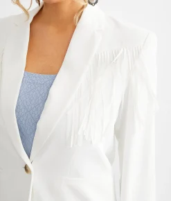 GeeGee Clothing Oversized Fringe Blazer Off White Discount